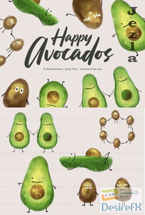 Happy Avocados Clip Art