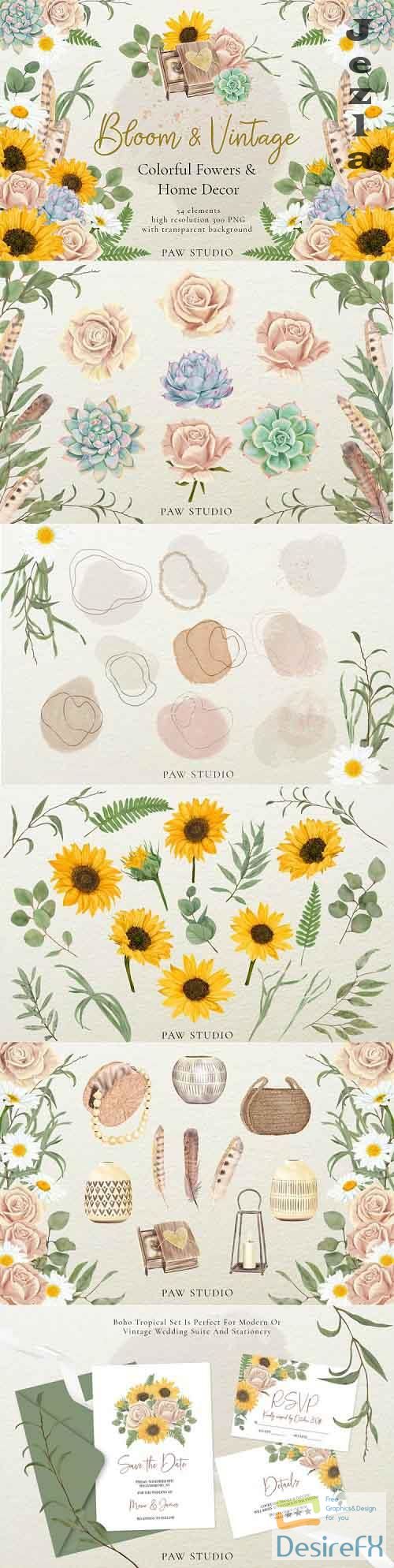 Bloom & Vintage Graphic. Flowers, Leaves, Home Decor - 593186