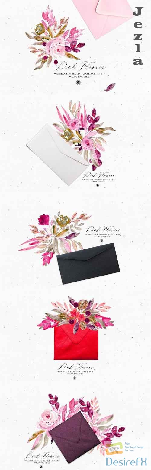 Pink Flowers 2020 - watercolor set - 5000366
