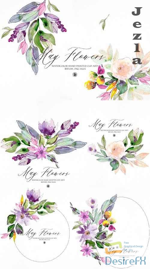 May Flowers - watercolor floral set - 4996352