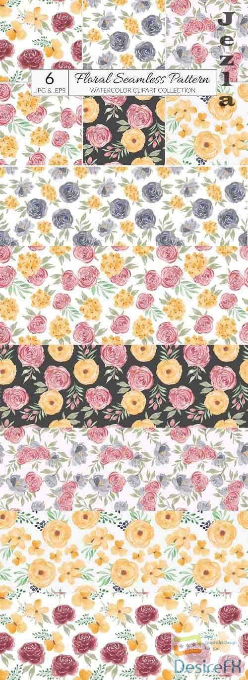 6 watercolor flower seamless pattern - 591807