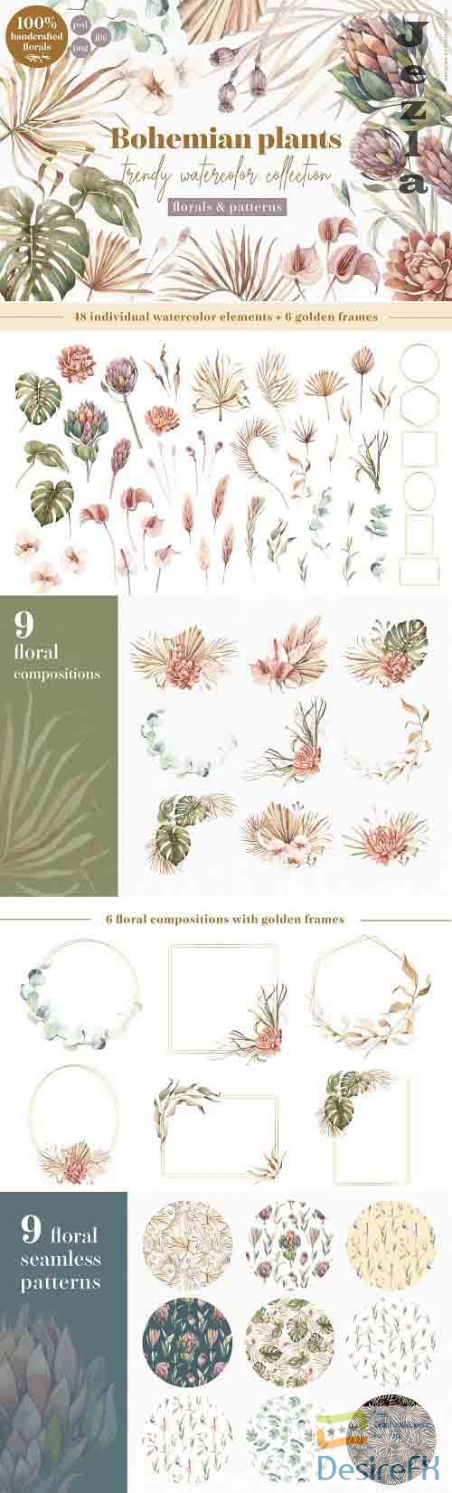 Bohemian plants - trendy watercolors - 4891781