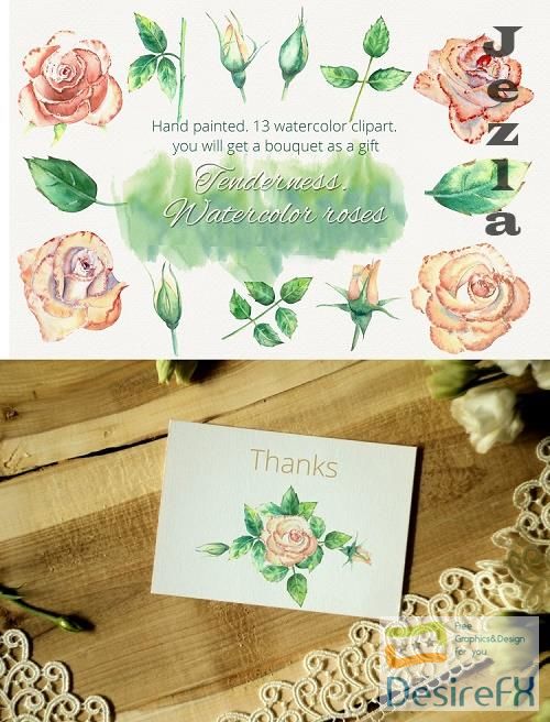 Peach roses. Watercolor clipart - 562158