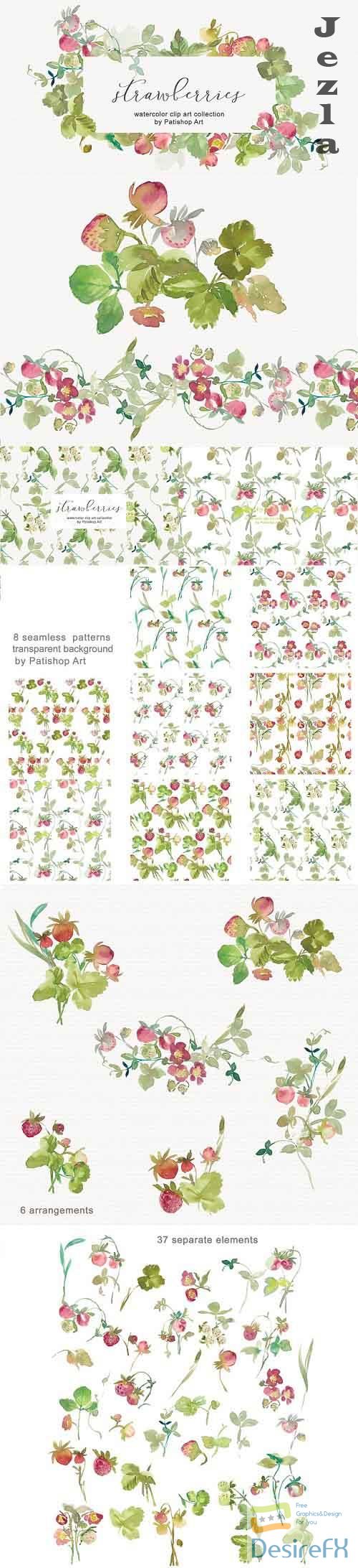 Watercolor Strawberry Clipart Set - 4899802