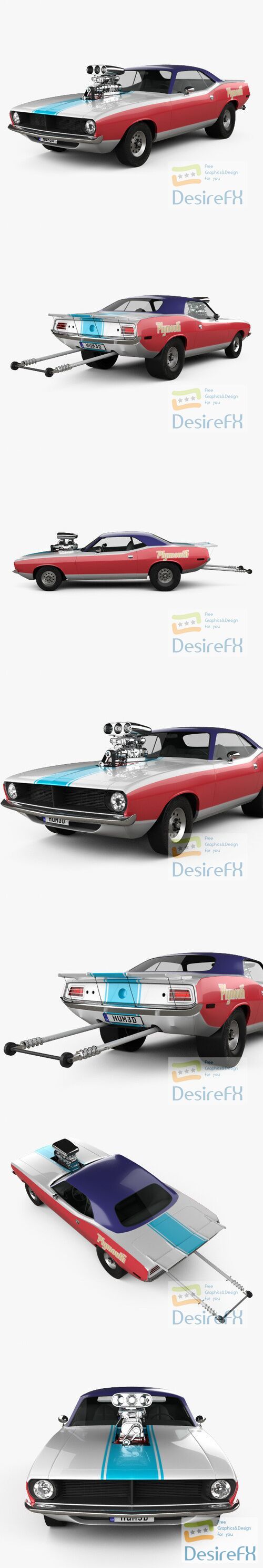 Plymouth Barracuda Dragster 1974 3D Model
