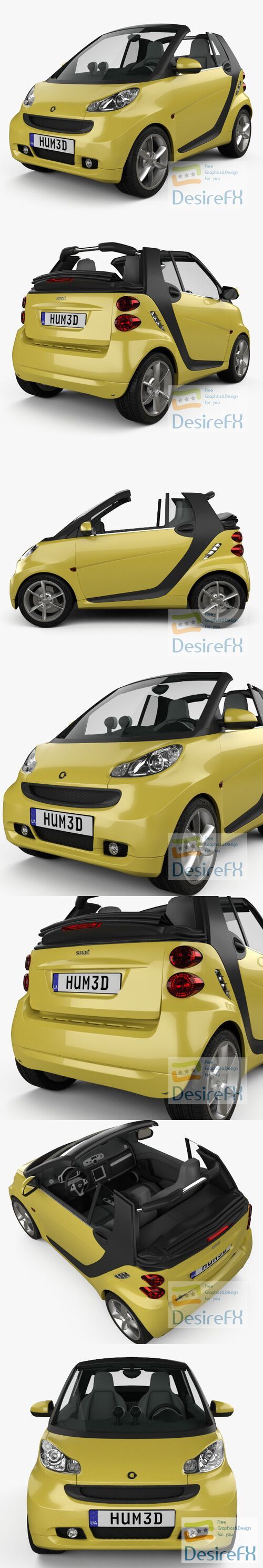 Smart Fortwo 2011 Convertible Open Top 3D Model