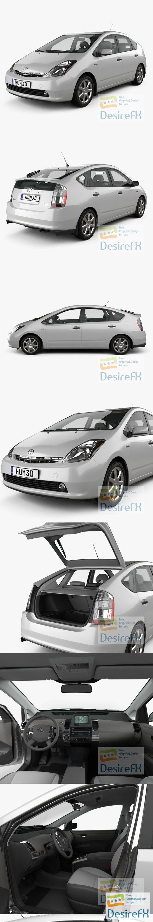 Toyota Prius with HQ interior and engine 2003 3D Model