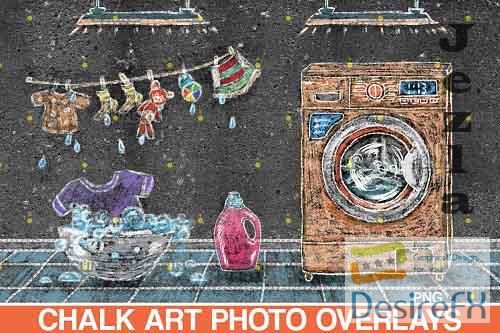 Sidewalk Chalk art Overlay, Laundry backdrop and washhouse  - 709632