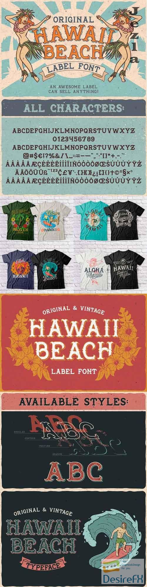 Hawaii Beach. Font &amp; T-shirts - 24658585 - 4101621