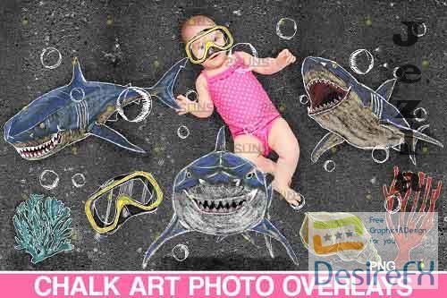 Sidewalk Chalk art Overlay, Baby Shark backdrop and Beach - 709661
