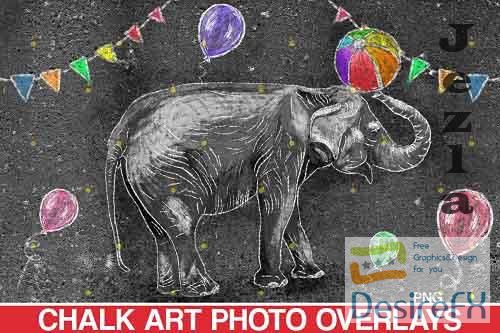 Sidewalk Chalk art Overlay, Elephant backdrop and circus  - 709645