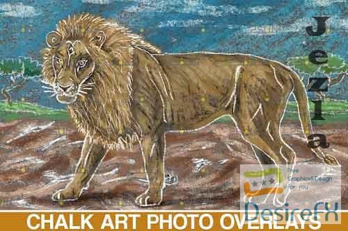 Sidewalk Chalk art Overlay, Lion backdrop and safari  - 709637