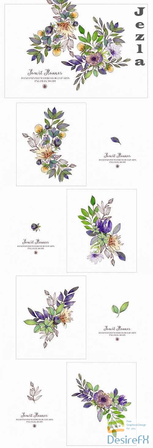 Forest Flowers - watercolor set - 5117113