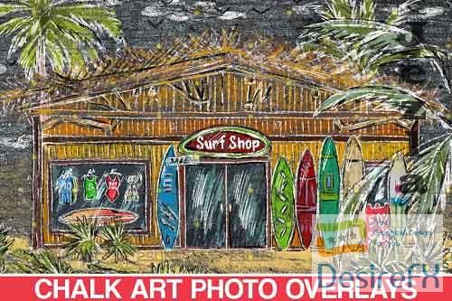 Sidewalk Chalk art Overlay, Summer backdrop and Beach Chalk - 685618