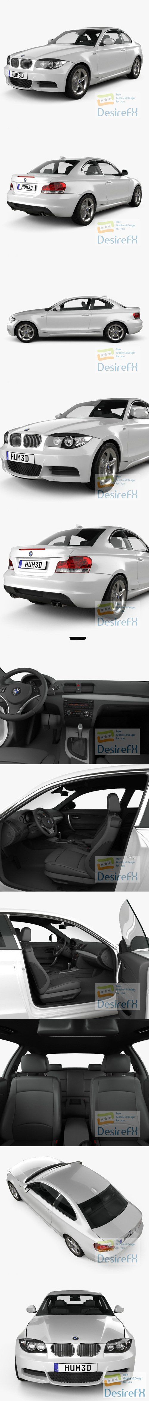 BMW 1 Series coupe with HQ interior 2007 3D Model