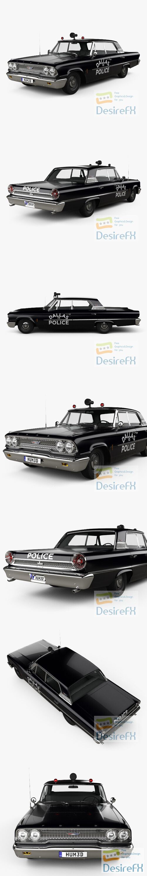 Ford Galaxie 500 Hardtop Dallas Police 4-door 1963 3D Model