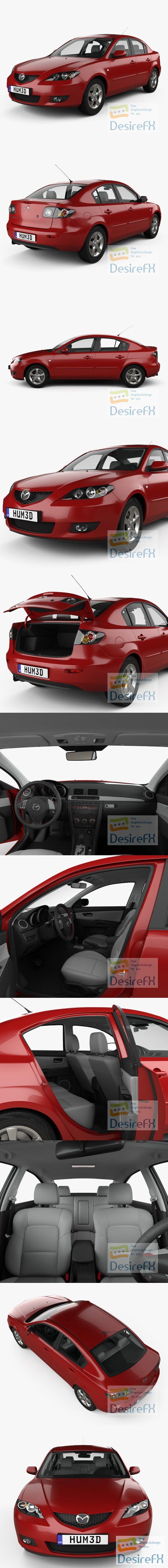 Mazda 3 sedan with HQ interior 2003 3D Model