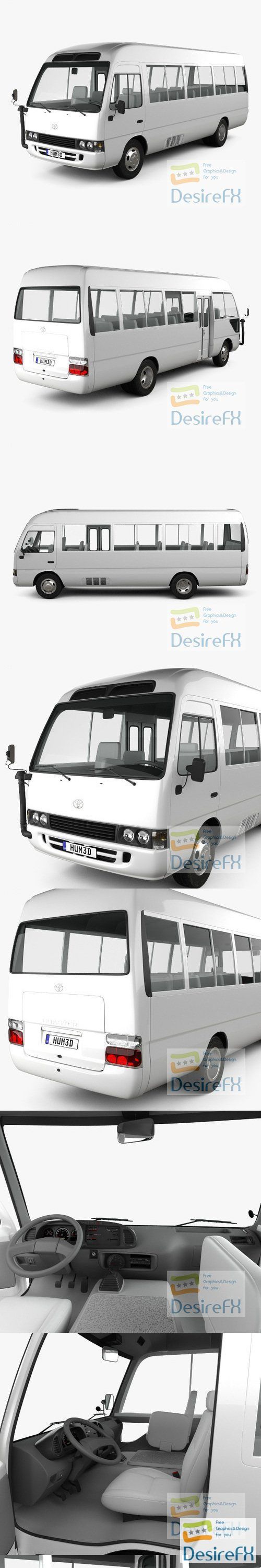Toyota Coaster with HQ interior 2014 3D Model