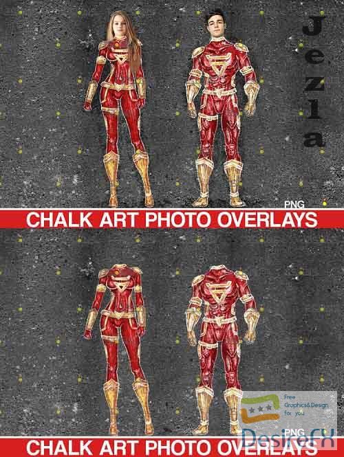 Sidewalk chalk overlay comics, superhero overlay tiza - 709616
