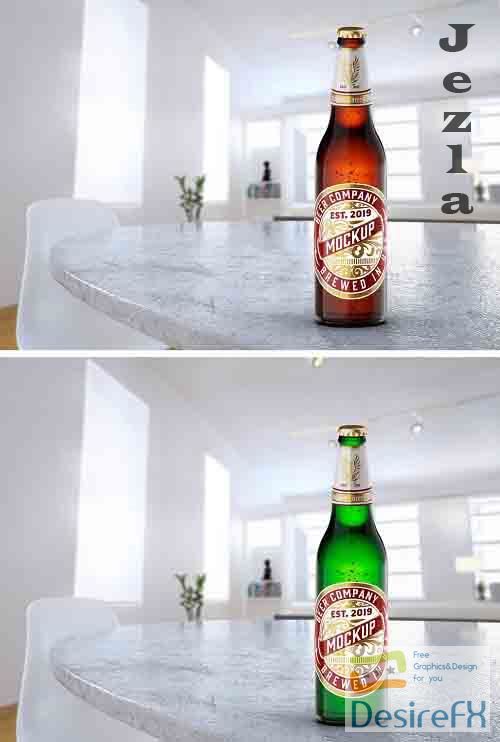 Beer Bottle Mockup with Room Scene 364551801
