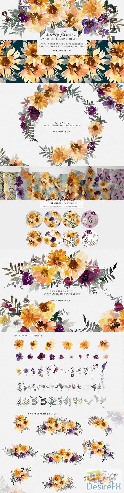 Watercolor Sunflower Clipart Set - 5158957