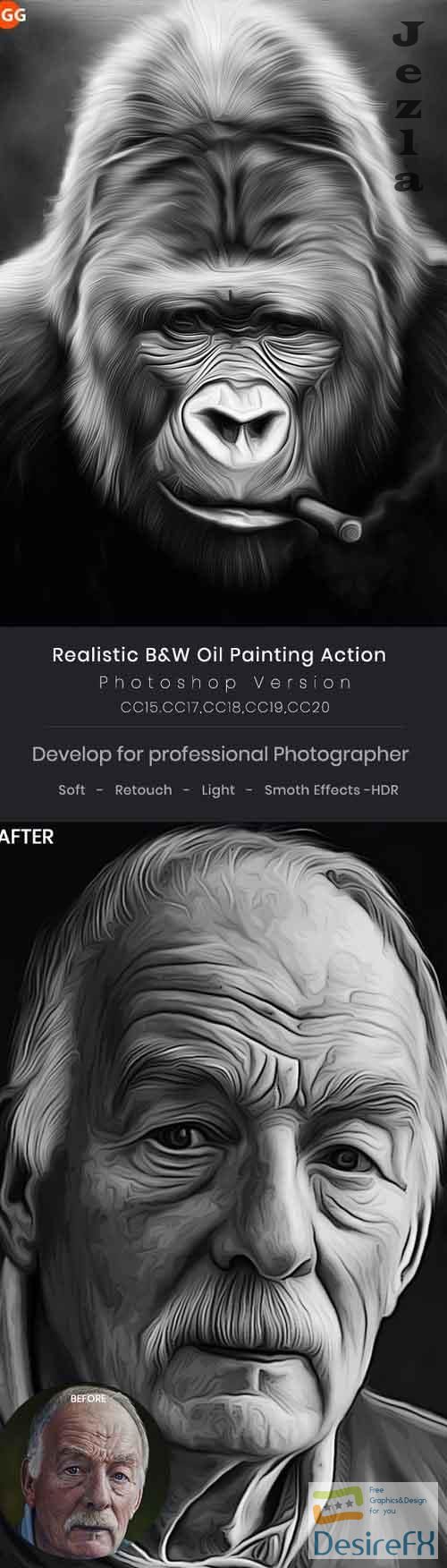 Realistic B&amp;W Oil Painting Action 26326529