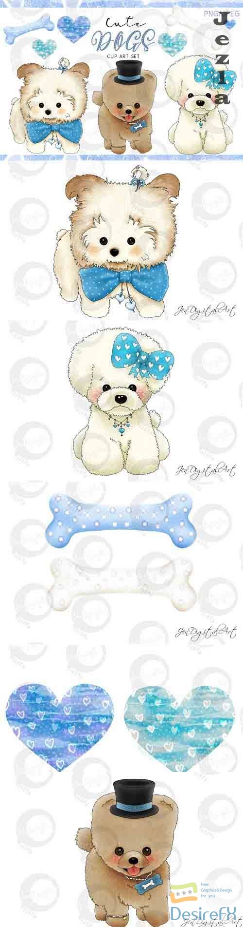 Cute Dogs - Blue Version - Designer Clip Art Set - PNG-JPEG  - 738898