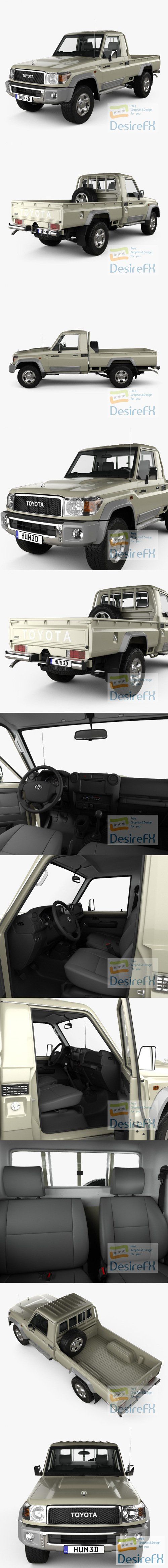 Toyota Land Cruiser Single Cab Pickup with HQ interior 2007 3D Model