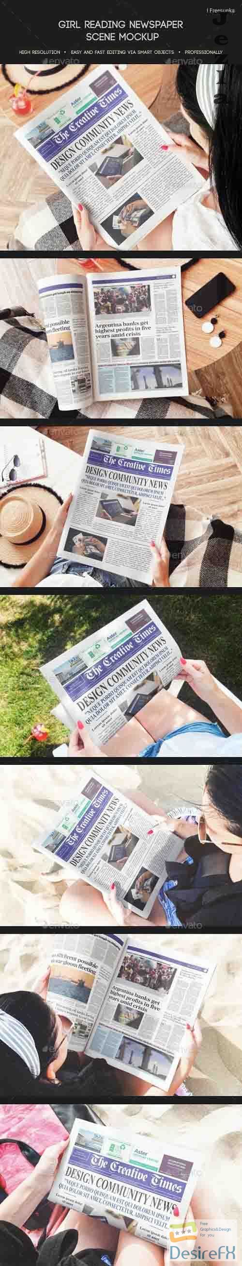 Girl Reading Newspaper Scene Mockup - 27927708