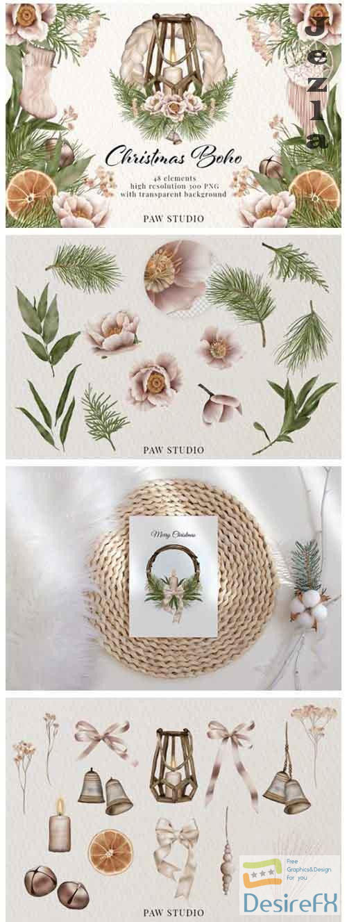Christmas Clipart Boho Wreath Winter Holiday Decoration - 903000