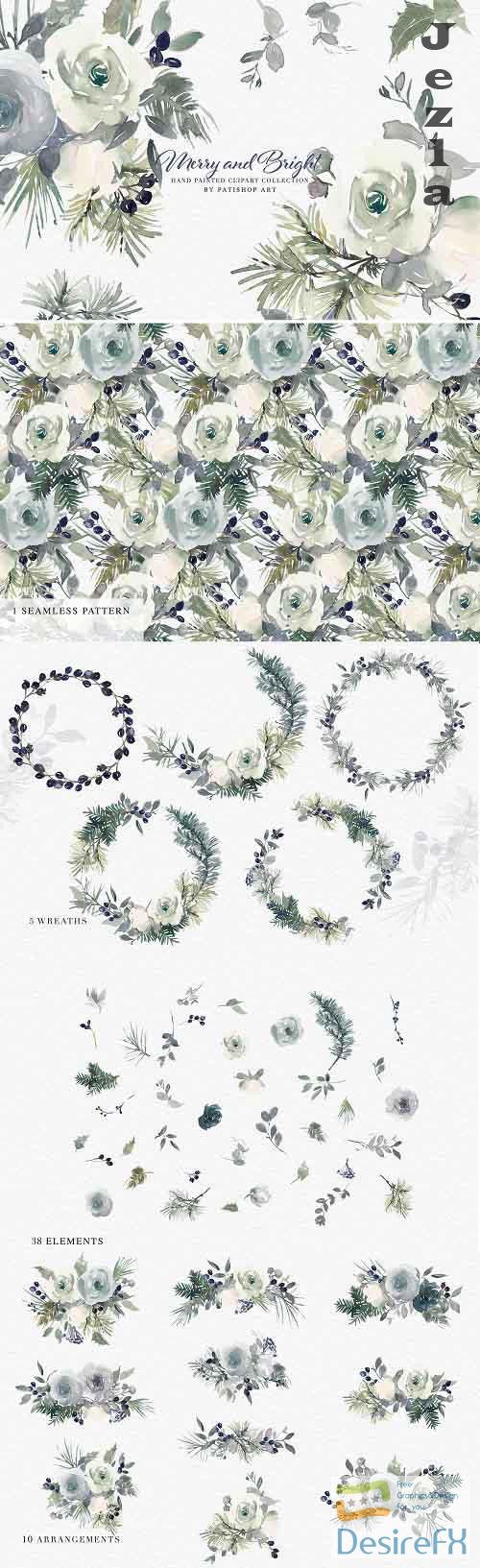 Christmas White Floral Clipart Set - 5385548