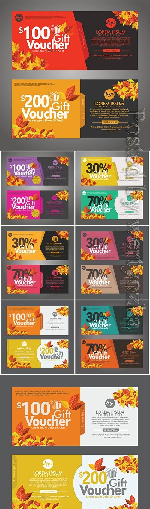 Autumn gift voucher discount cards vector template