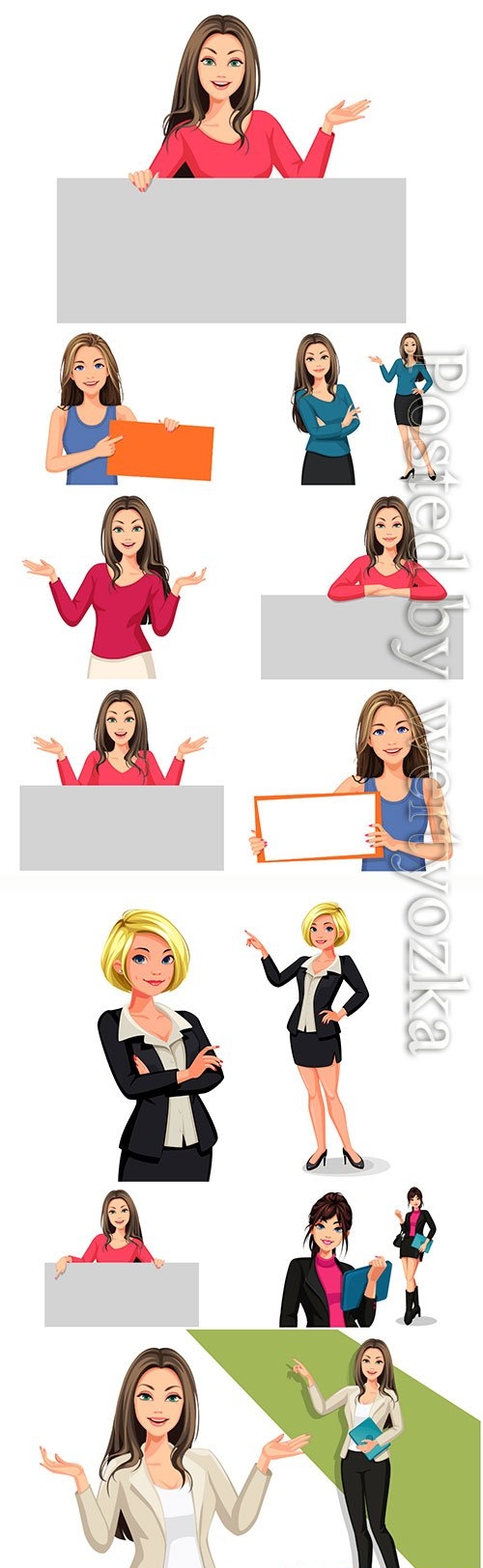 Beautiful vector women with the blank board, business woman