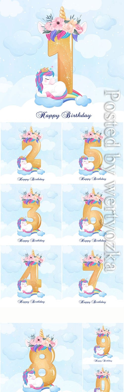 Cute doodle unicorn with numbering vector illustration