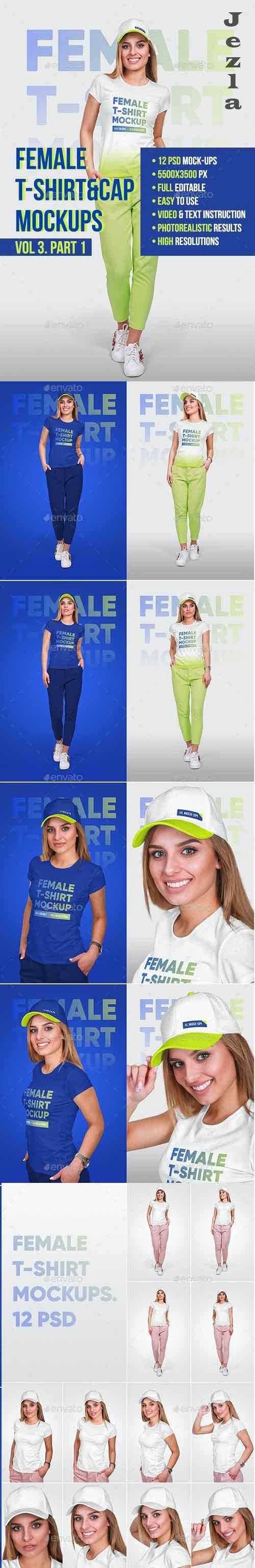 Female T-Shirt &amp; Baseball Cap Mockup - 22056938 - 5336808