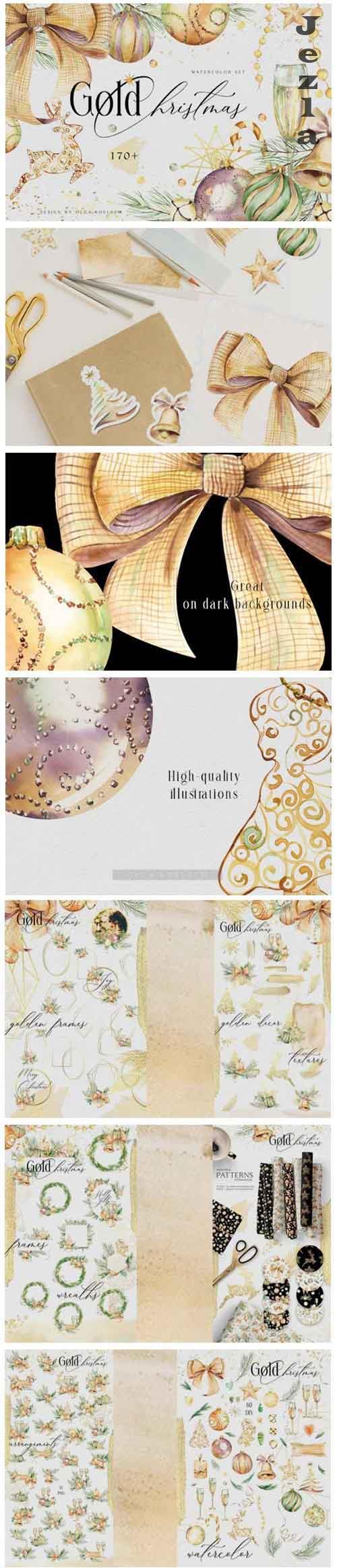Gold Christmas watercolor collection - 977270