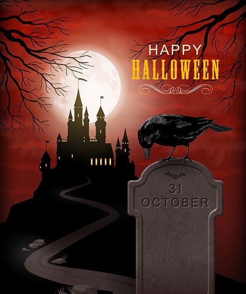 Halloween party poster with castle silhouette