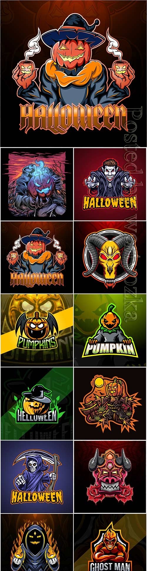 Halloween pumpkin esport vector logo mascot