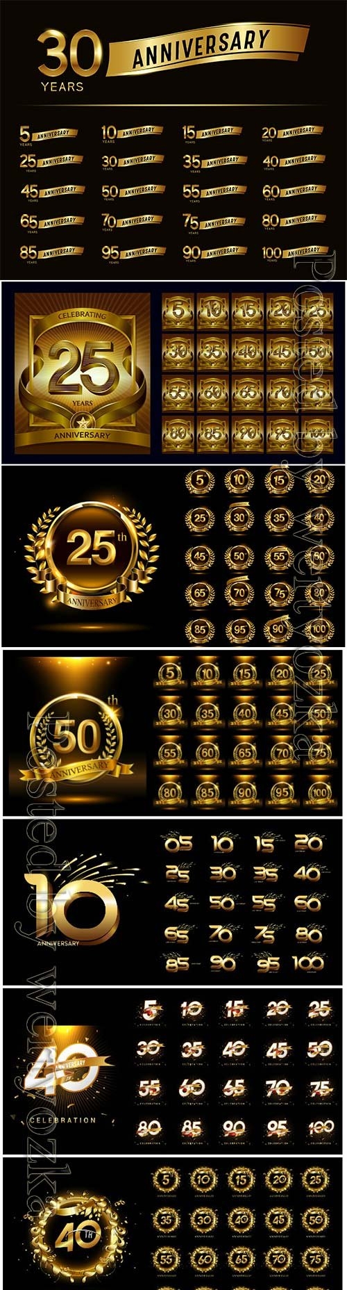 Luxury gold and anniversary number set logo