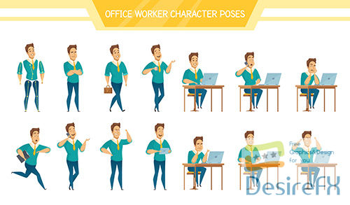 Office worker male poses set