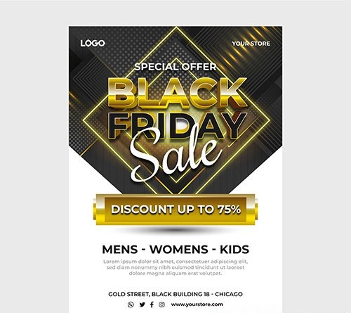 Realistic golden black friday sale poster template