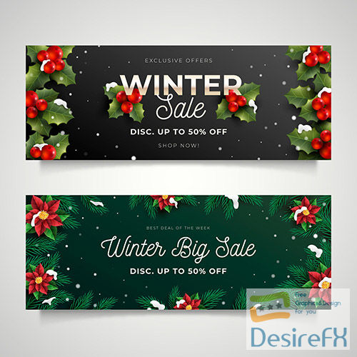 Realistic winter sale banners collection