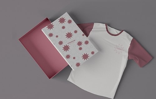 Top View of T-Shirt with Packaging Mockup 346305567