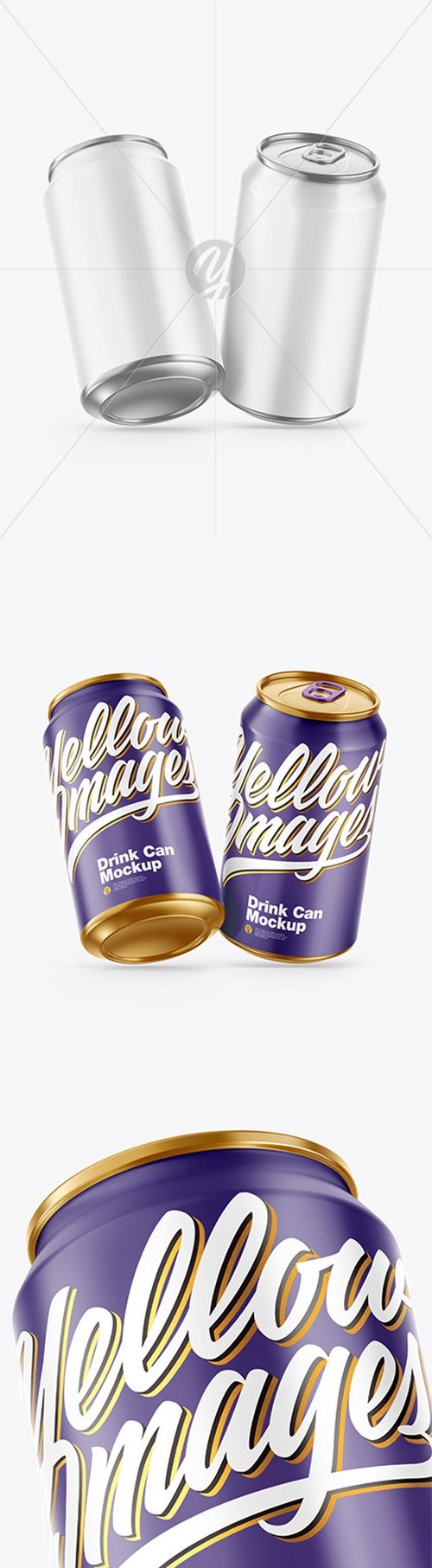 Two Metallic Drink Cans w/ Glossy Finish Mockup 68403