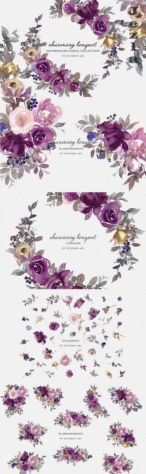 Watercolor Floral Clipart Set - 5496541