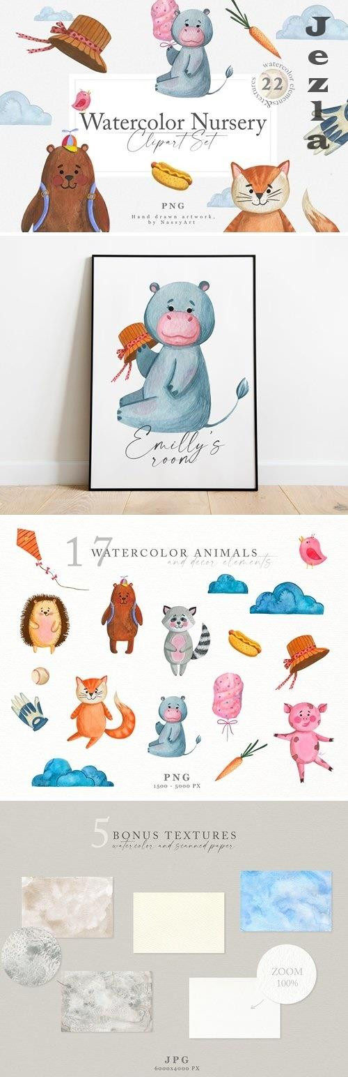 Watercolor Nursery Clipart Animals