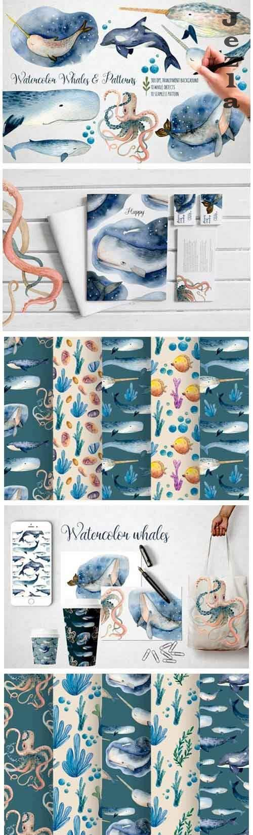 Watercolor Whales &amp; Patterns - 5228352
