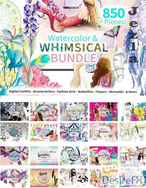 850 Piece Watercolor & Whimsical Graphics Bundle - 24302
