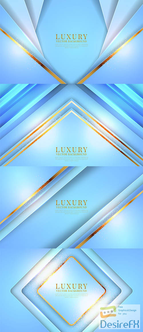 Abstract 3d blue luxury background with golden metallic lines effect