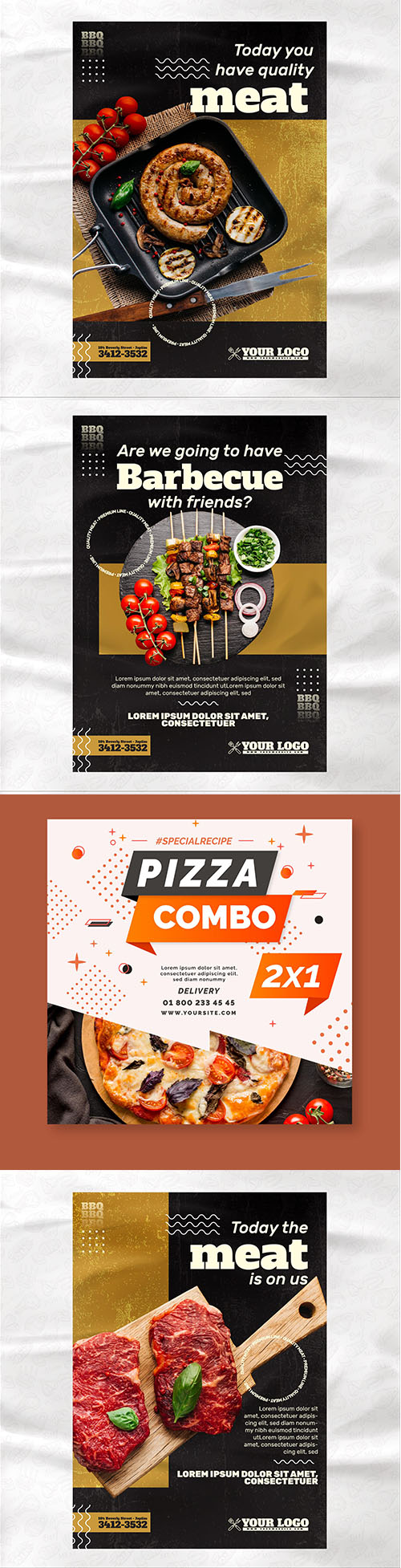 Barbecue and pizza poster template